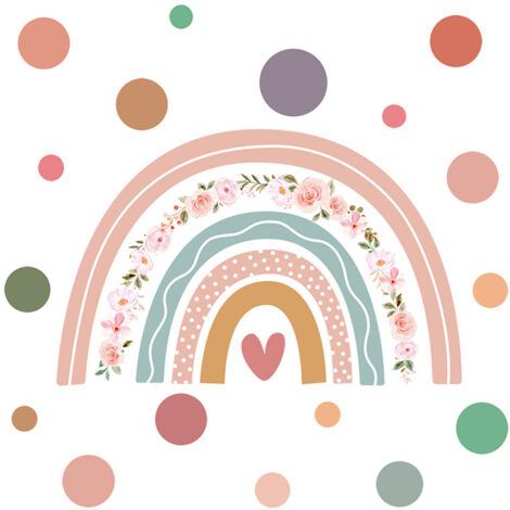 BEBUSINGOTO Ein Set mit Regenbogenblumen-Wandaufklebern, dekorativen Aufklebern, Wanddekoration für Schlafzimmer, Badezimmer, Wohnzimmer, Büro