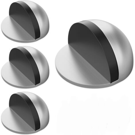 BEBUSINGOTO Ensemble de 4 pièces de butées de porte au sol semi-dôme en acier inoxydable et butées de porte au sol en caoutchouc non percé adaptées aux salons, chambres à coucher, salles de bains