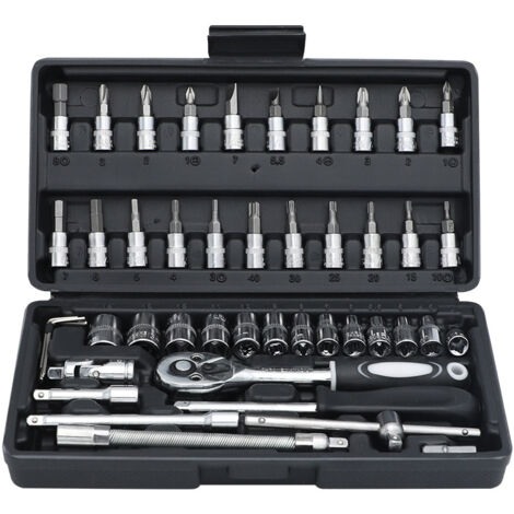 BEBUSINGOTO Ensemble de douilles à entraînement 1/4 pouce 46 pièces, ensemble ,kits d'outils mécaniques pour la réparation automobile domestique
