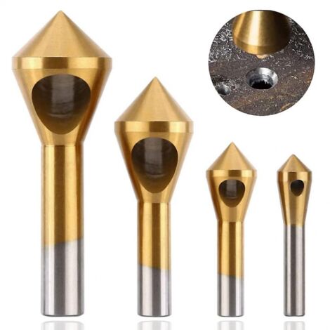 BEBUSINGOTO Entgratungs-Senker, Fasenfräser, HSS-Metall-Fasenschraubenwerkzeug zum Schneiden von Metall, Holz und Kunststoff, 4 Stück