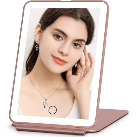 BEBUSINGOTO Espejo de maquillaje de viaje recargable con luces, espejo de maquillaje portátil con luz de 3 colores, atenuación táctil, espejo de tocador de viaje para regalo.