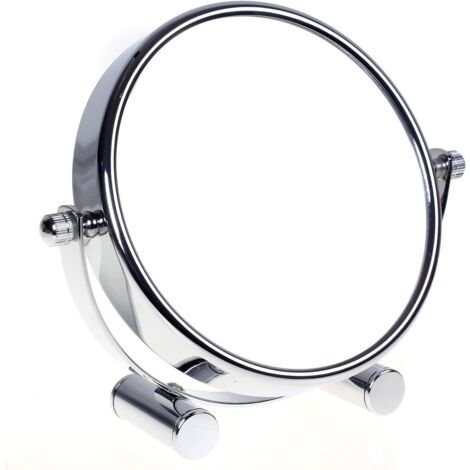 BEBUSINGOTO Espejo de maquillaje/espejo cosmético, giratorio 360°, doble cara: aumento normal y 10x. Espejo de pie, espejo de afeitar, espejo de baño, cromado.