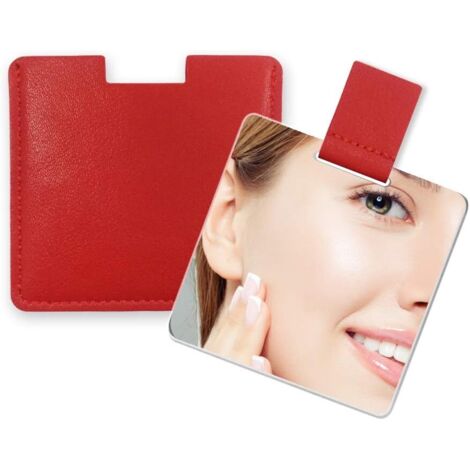 BEBUSINGOTO Espejo ultrafino pequeño, de acero inoxidable irrompible, con estuche de piel sintética, fácil de transportar. Se puede utilizar como espejo de maquillaje.