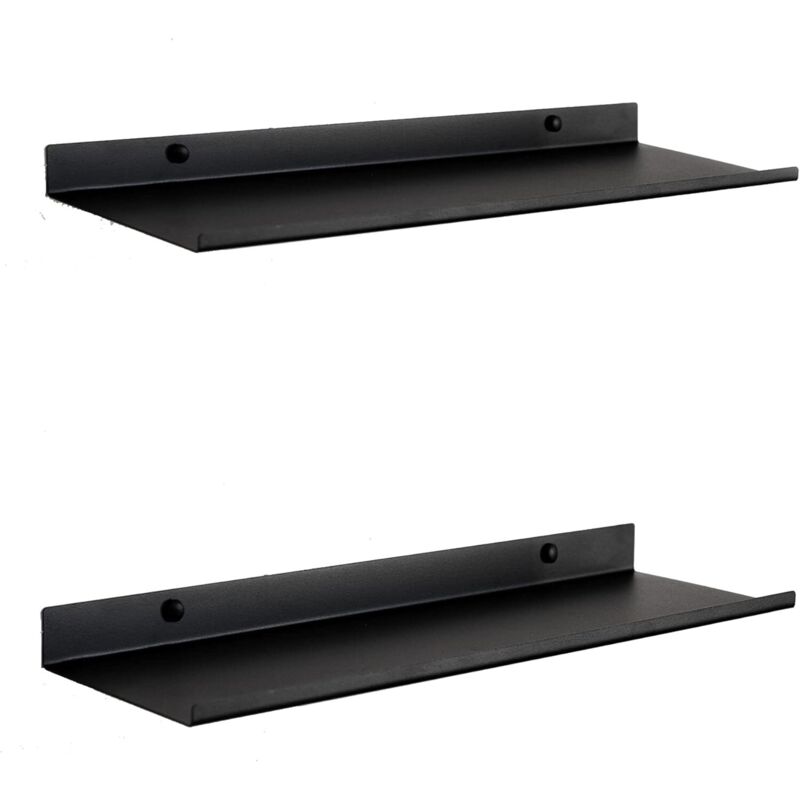 BEBUSINGOTO Etagere Murale Flottante Noire Set 2 Tablette Murale Metallique 50 cm Etagere Salle de Bain, Salon, Cuisine, Chambre ou Etagere Bureau