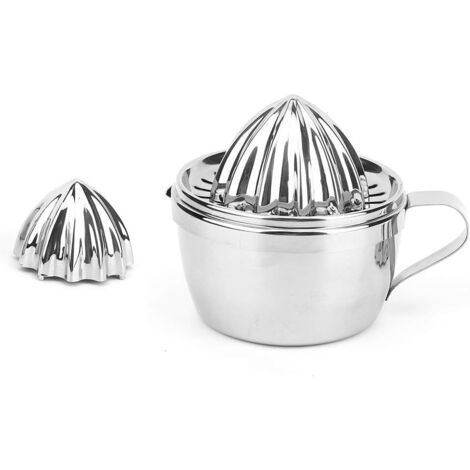 BEBUSINGOTO Exprimidor manual de cítricos, exprimidor de naranja y lima de acero inoxidable, prensa de frutas con recipiente para jugo casero en la cocina