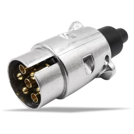 BEBUSINGOTO fiche remorque 7 Broches en métal,Prise Remorque 7 Broches Male Metal Etanche, 12V Adaptateur Prise 7 Broches pour la Connexion des Remorques et des Caravanes,Fiche Attelage 7 Plots(SK07P
