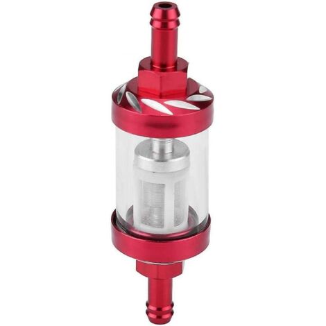 BEBUSINGOTO Filtro de combustible de vidrio metálico para motocicleta, rosca de 8 mm, color rojo