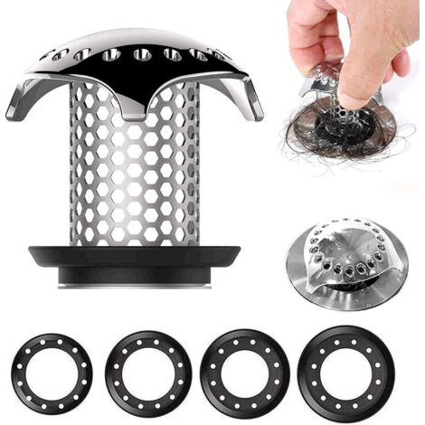 BEBUSINGOTO Filtro de desagüe para bañera, acero inoxidable, para ducha, de 1,25'' a 2'', 4 tiras de goma.