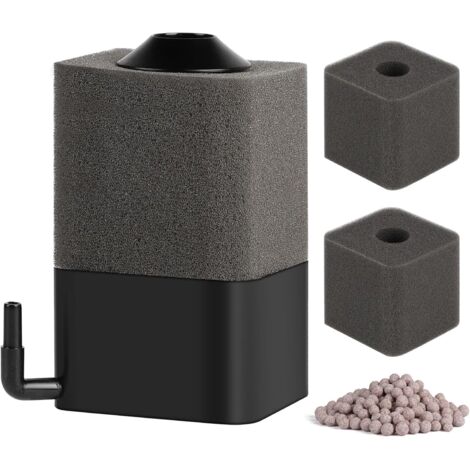 BEBUSINGOTO Filtro de esponja para acuario de 10 x 6 x 6 cm con 2 esponjas de repuesto y bolas de cerámica, para acuarios de menos de 15-150 l, para enriquecimiento de oxígeno, filtración y cultivo b