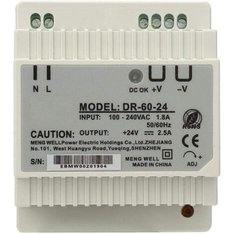 BEBUSINGOTO Fuente de alimentación conmutada CA/CC DR-60-24 de 60 W y 24 V para carril DIN simple