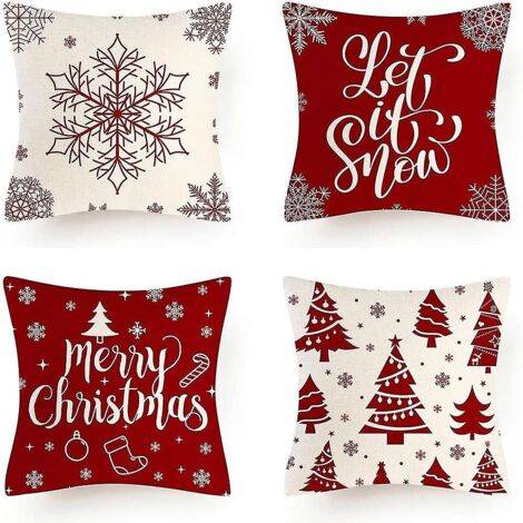 BEBUSINGOTO Funda de almohada navideña, 4 piezas, diseño navideño, algodón y lino.