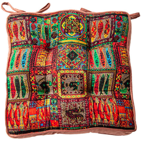 BEBUSINGOTO Funda de cojín redonda decorativa para futón (40 x 40 x 5 cm), diseño vintage bohemio y elegante de algodón para sala de estar.