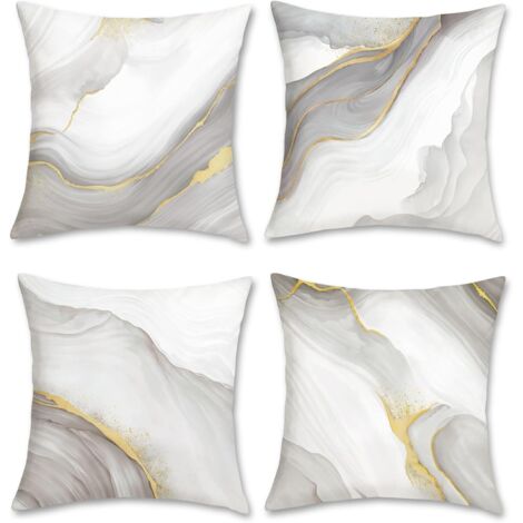BEBUSINGOTO Fundas de cojín decorativas de terciopelo suave, diseño de mármol gris y dorado, 45 x 45 cm, diseño abstracto moderno, juego de 4