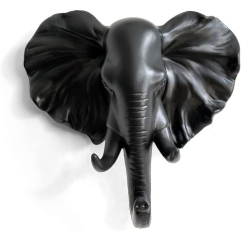 BEBUSINGOTO Gancho de pared individual con forma de cabeza de elefante, para abrigos y sombreros, resistente, rústico, decorativo, color negro