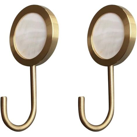 BEBUSINGOTO Gancho decorativo de pared de latón macizo, autoadhesivo, sin agujero, dorado brillante (paquete de 2)