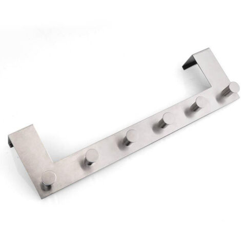 BEBUSINGOTO Gancho para sobre puerta, 6 ganchos, montaje sin taladro, acero inoxidable, 39x11x5,5 cm, plateado