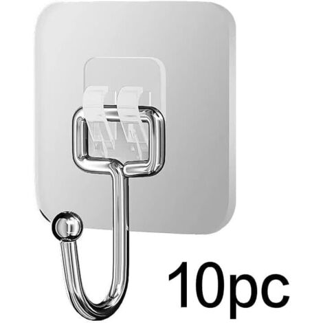 BEBUSINGOTO Ganchos adhesivos grandes para colgar toallas, resistentes y transparentes, resistentes al agua, paquete de 10 (blancos) (1 gancho)