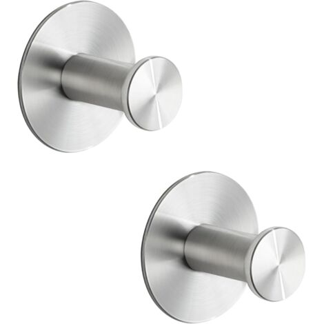BEBUSINGOTO Ganchos adhesivos sin taladro para baño, gancho de pared de acero inoxidable, toallero para dormitorio, cocina, entrada, 2 unidades, cepillado