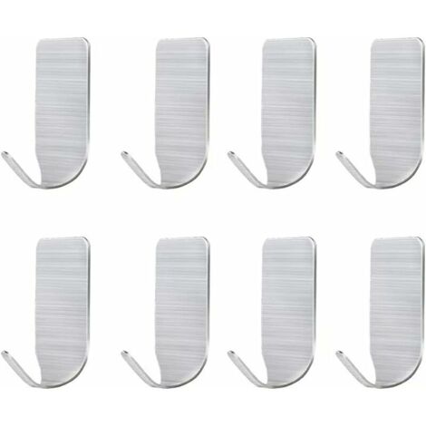 BEBUSINGOTO Ganchos de pared autoadhesivos, 8 ganchos para toallas autoadhesivos sin perforar, ganchos de acero inoxidable, uso en cocina, baño, dormitorio, guardarropa, armario