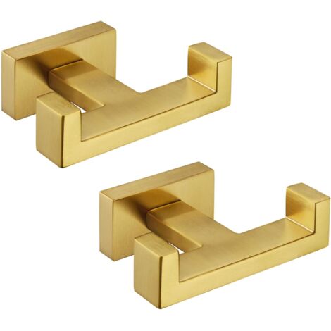 BEBUSINGOTO ganchos dobles para toallas de oro cepillado, soporte para toallas de baño de acero inoxidable SUS304, gancho doble para bata de pared.