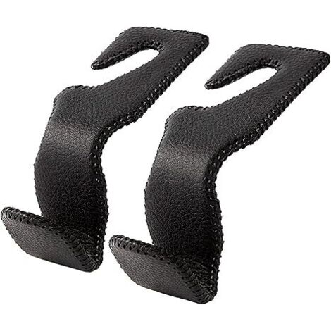 BEBUSINGOTO Ganchos para reposacabezas de coche, organizador para asiento trasero, de cuero negro, para colgar bolsos, carteras y abrigos (paquete de 2)