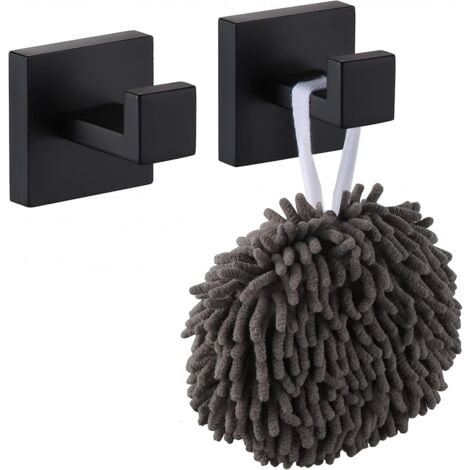 BEBUSINGOTO Gancio da parete quadrato per accappatoi, cappotti, bagno, cucina, garage, set da 2 in acciaio inox, nero opaco