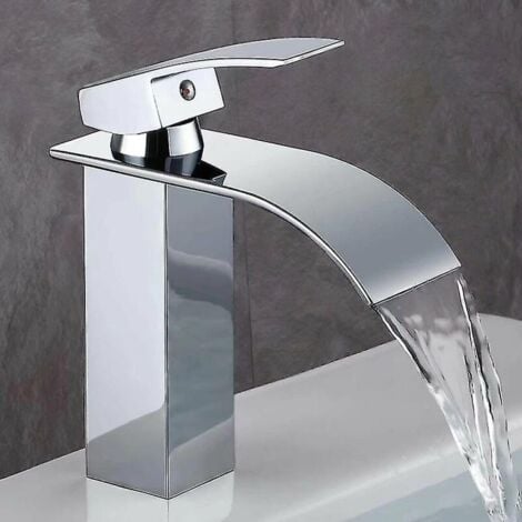 BEBUSINGOTO Grifo de baño, diseño moderno de Cascade Faucet, cuerpo de válvula de cobre duradero, latón cromado. Agua caliente y fría disponible