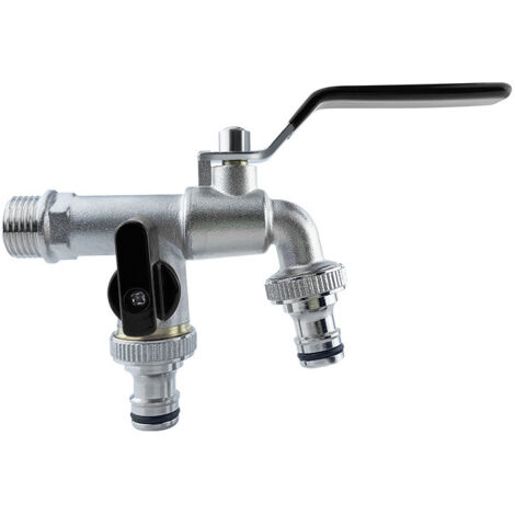 BEBUSINGOTO Grifo doble de 1/2 pulgada, grifo de jardín, conector doble y extremo de manguera para jardín, hogar e industria (negro)