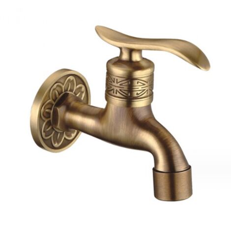 BEBUSINGOTO Grifo universal de latón antiguo, grifo de pared para lavadora, grifo de una sola manguera para baño, jardín y exterior.