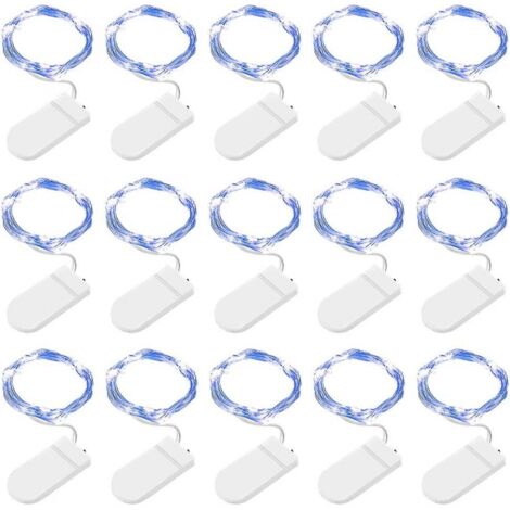 BEBUSINGOTO Guirnalda de luces LED, paquete de 15, 2 m, 20 luces a pilas, cable de cobre (azul)