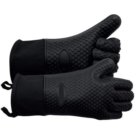 BEBUSINGOTO Hitzebeständige Silikon-Ofenhandschuhe, Grillhandschuhe, wasserdichte Küchenhandschuhe, Küchenzubehör zum Grillen, Kochen, Mikrowellen-Ofenhandschuh (schwarz)