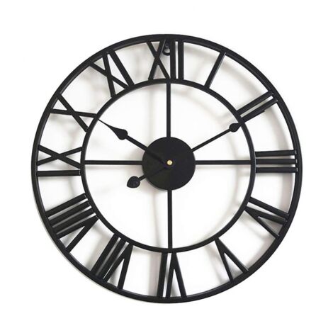 BEBUSINGOTO Horloge murale silencieuse vintage, horloge squelette en métal de 40 cm, horloge de décoration pour salon, cuisine, café, hôtel, bureau (noir)