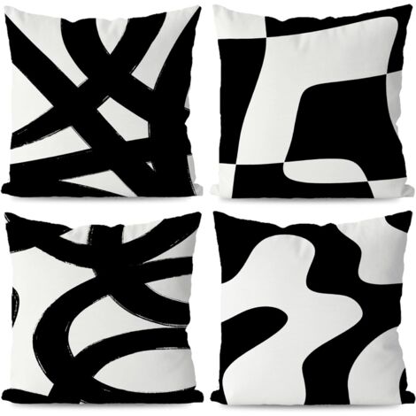 BEBUSINGOTO Housses de coussin décoratives noires et blanches 18 x 18 cm, motif abstrait blanc et noir, décoration de chambre pour salon, canapé, ensemble de 4