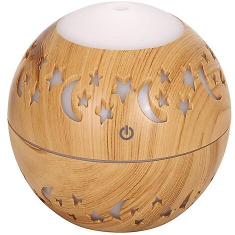 BEBUSINGOTO Humidificadores - Difusor de aroma USB con diseño de luna y estrella en veta de madera - Mini humidificador ultrasónico de 5 V
