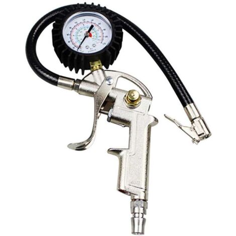 BEBUSINGOTO Inflador de neumáticos con manómetro de 220 PSI e inflador con manguera, mandril de aire, empuñadura de pistola, manómetro de presión de neumáticos, accesorios de compresor