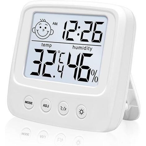 BEBUSINGOTO Innenthermometer Hygrometer Digital, Thermo Hygrometer Komfort-Niveauanzeige mit Hintergrundbeleuchtung, Uhrfunktion, ℃ / ℉ umschaltbar