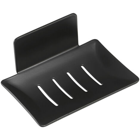 BEBUSINGOTO Jabonera de pared negra sin perforaciones, de acero inoxidable, autoadhesiva, para guardar esponjas, cepillos y jabón en el baño, la cocina y el balcón.