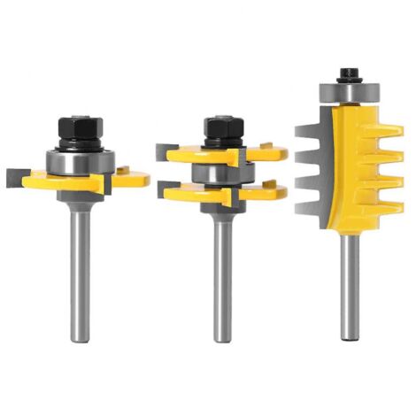 BEBUSINGOTO Jeu de 3 mèches de burin en carbure à tige de 6mm, coupe-langue et rainure à 3 cannelures, outils de menuiserie en forme de T pour le travail du bois