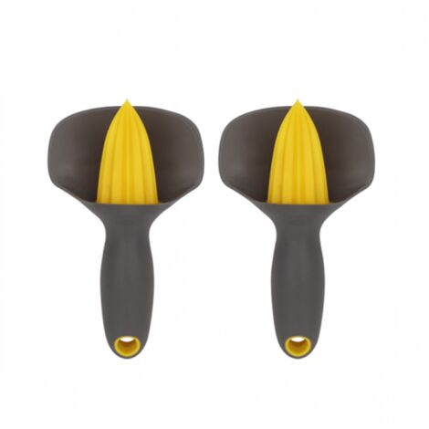 BEBUSINGOTO Juego de 2 exprimidores de limón manuales con protector contra salpicaduras y recogepiedras, miniexprimidor ergonómico para limones, naranjas y otras frutas (gris)