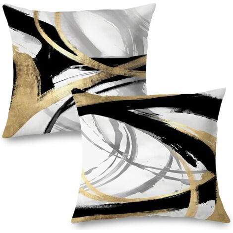 BEBUSINGOTO Juego de 2 fundas de almohada abstractas en blanco y negro y dorado de 45 x 45 cm, decoración bohemia moderna para el hogar, ideal para sofá o sala de estar.