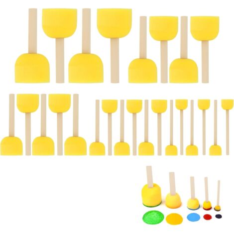 BEBUSINGOTO Juego de 25 pinceles de espuma con mango de madera, redondos, para pintar, arte, manualidades, cerámica y grafiti. Disponibles en 5 tamaños.