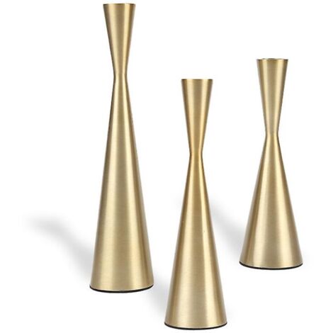 BEBUSINGOTO Juego de 3 portavelas de metal para velas cónicasJuego de 3 portavelas de metal para velas cónicas