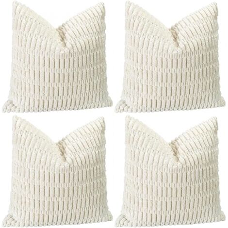 BEBUSINGOTO Juego de 4 fundas de cojín decorativas de pana suave de 45 x 45 cm, cuadradas a rayas de 45 x 45 cm para sofá, dormitorio, patio, estilo rústico, estilo bohemio (blanco crema).
