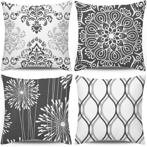 BEBUSINGOTO Juego de 4 fundas de cojín decorativas, gris oscuro y blanco, modernas y sencillas, cuadradas (gris oscuro y blanco, 45,7 x 45,7 cm)