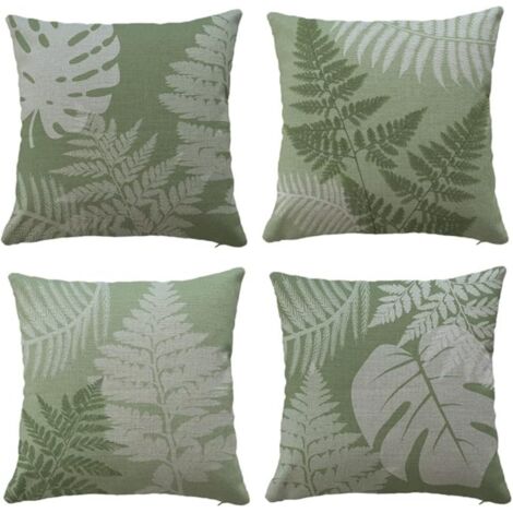 BEBUSINGOTO Juego de 4 fundas de cojín para casa, jardín, exterior e interior, con hojas verde salvia, para salón, silla y sofá, 45 x 45 cm