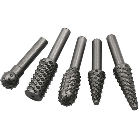 BEBUSINGOTO Juego de 5 fresas para madera surtidas - para bruñir, pulir, grabar, amolar, limar y desbarbar carpintería - herramienta rotativa para portabrocas y destornillador - fabricadas en acero