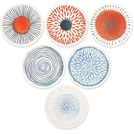 BEBUSINGOTO Juego de 6 posavasos redondos de cerámica absorbente con base de corcho, protector de mesa para tazas y tazones, oficina y cocina (serie colorida)