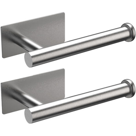 BEBUSINGOTO Juego de dos portarrollos de papel higiénico de pared de acero inoxidable, portarrollos autoadhesivos sin taladrar