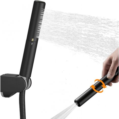 BEBUSINGOTO Juego de ducha de mano 2 en 1 de latón negro, cabezal de ducha de alta presión de 7 pulgadas, cabezal de ducha de mano de alto caudal con manguera de 59 pulgadas, soporte, acabado negro ma