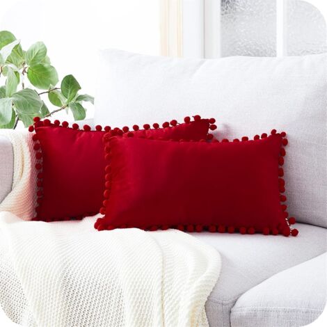 BEBUSINGOTO Kissenbezug 30x50 cm Rot Home Wohnzimmer Dekoration Weihnachten 2er Set Weicher Samt Kissenschoner Doppelseitig Rechteckig Einfarbig für Lendenkissen Bürostuhl